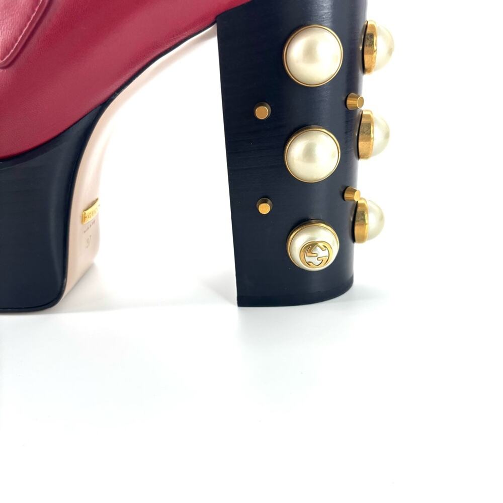 Gucci Vegas Pearl Horsebit Platform High Block Heel Loafers 37 - Picture 8 of 10